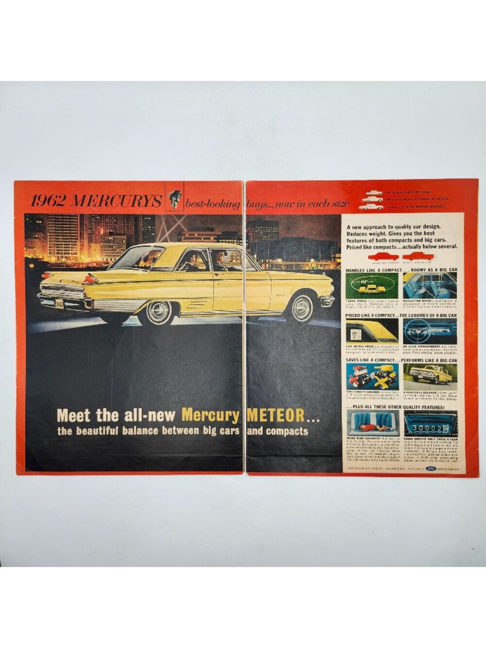 Vintage 1962 Mercury Meteor LIFE Magazine Double Sided Page Print Ad